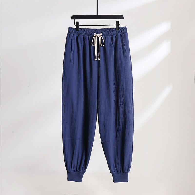 Nimara Ritual Summer Casual Drawstring Elastic Waist Solid Ankle Pants Men's Tapered Pants With Pockets
