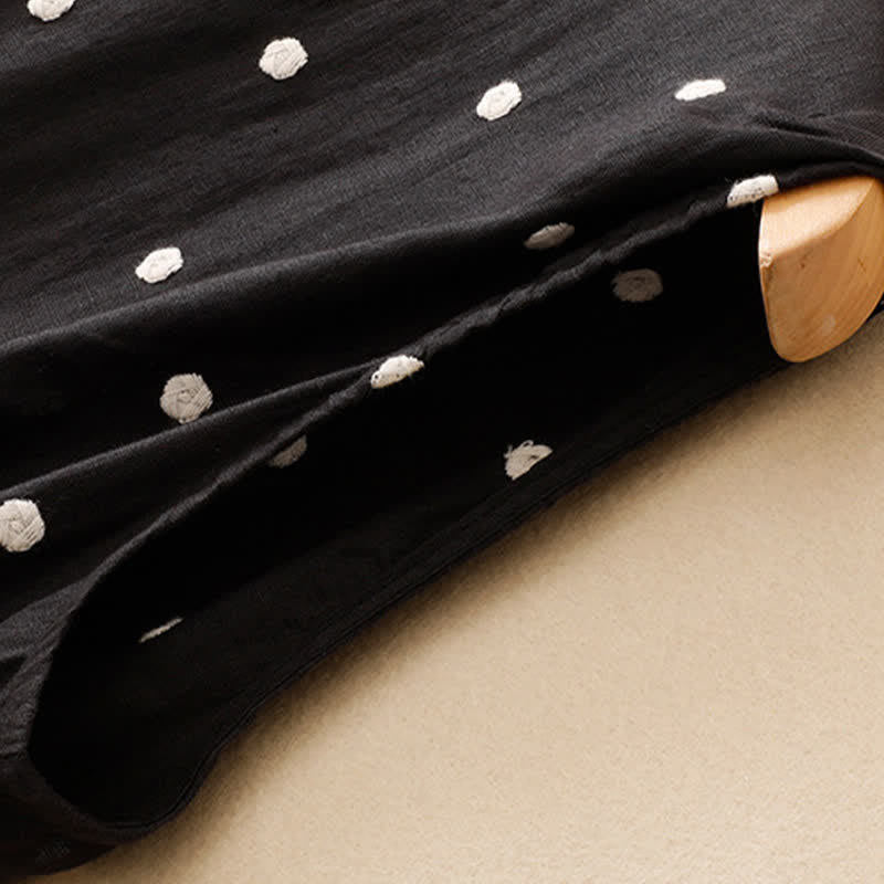 Nimara Ritual Summer Casual Vintage Drawstring Polka Dot Crew Neck Women's Summer Sleeveless Dress With Pocket