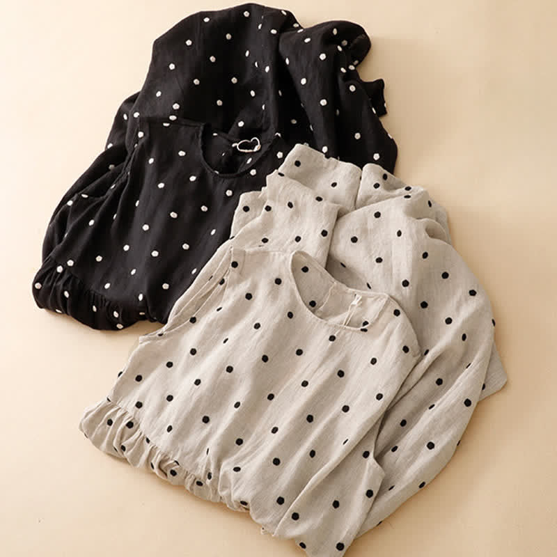 Nimara Ritual Summer Casual Vintage Drawstring Polka Dot Crew Neck Women's Summer Sleeveless Dress With Pocket