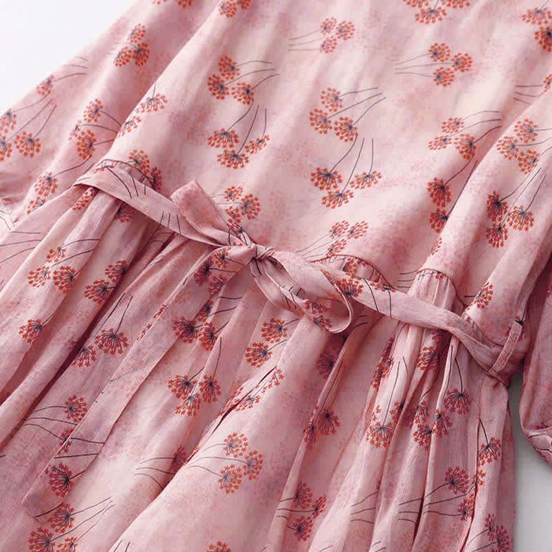 Nimara Ritual Summer Casual Elegant Drawstring Floral Women's Elbow-Length Sleeve Dress With Pocket