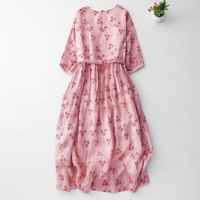 Nimara Ritual Summer Casual Elegant Drawstring Floral Women's Elbow-Length Sleeve Dress With Pocket