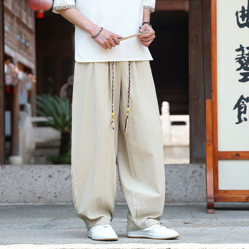 Nimara Ritual Summer Casual Minimalist Drawstring Solid Ankle Pants Men's Straight Leg Pants With Pockets