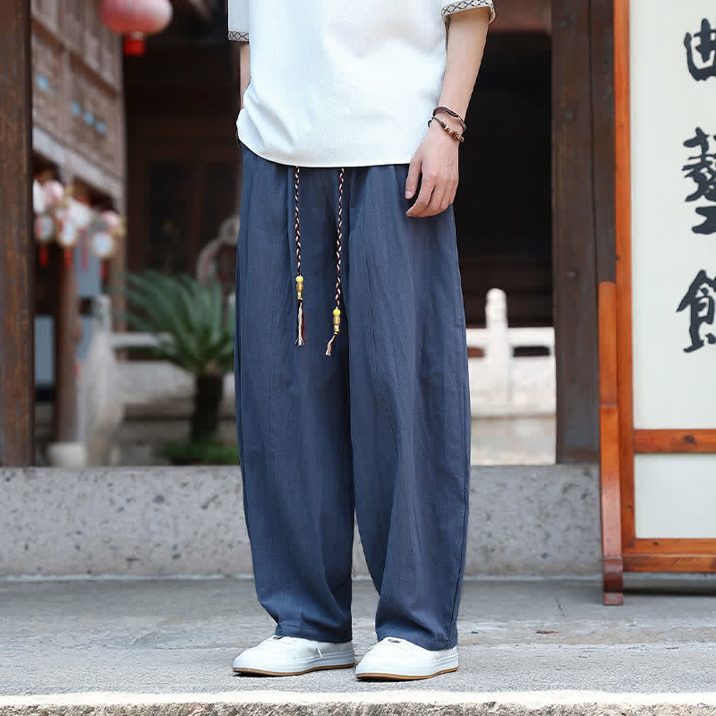 Nimara Ritual Summer Casual Minimalist Drawstring Solid Ankle Pants Men's Straight Leg Pants With Pockets