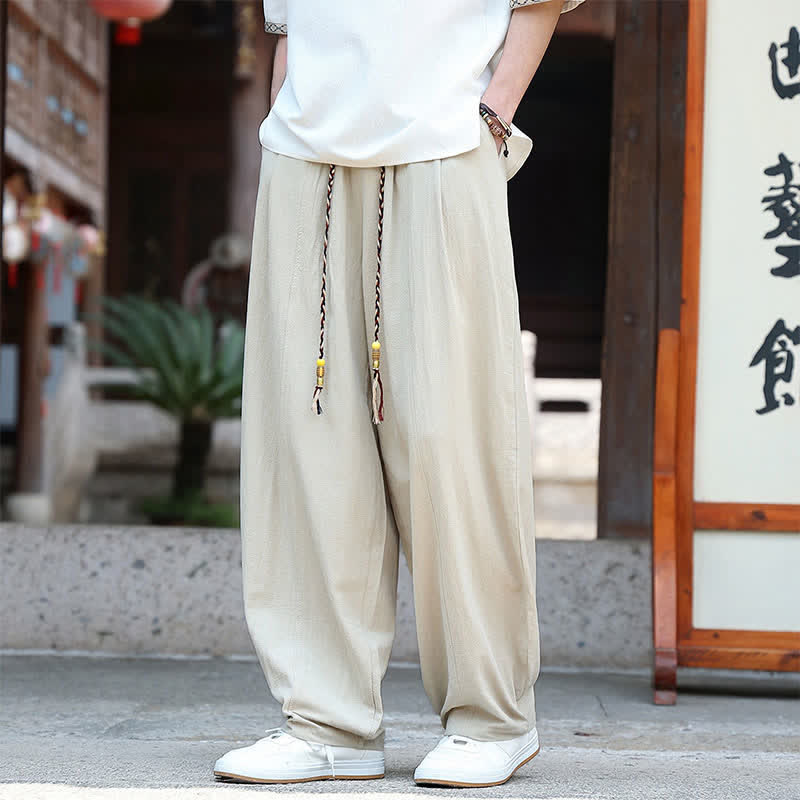 Nimara Ritual Summer Casual Minimalist Drawstring Solid Ankle Pants Men's Straight Leg Pants With Pockets