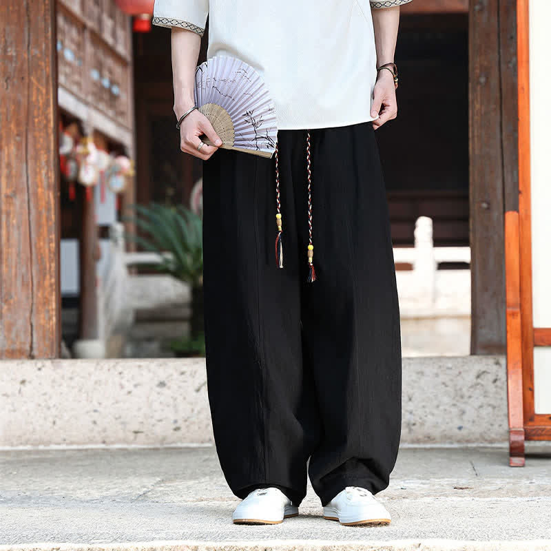 Nimara Ritual Summer Casual Minimalist Drawstring Solid Ankle Pants Men's Straight Leg Pants With Pockets