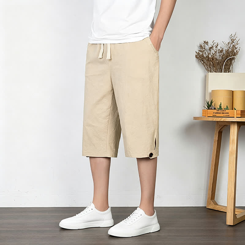 Nimara Ritual Summer Casual Minimalist Drawstring Solid Half Pants Men's Straight Leg Pants With Pocket