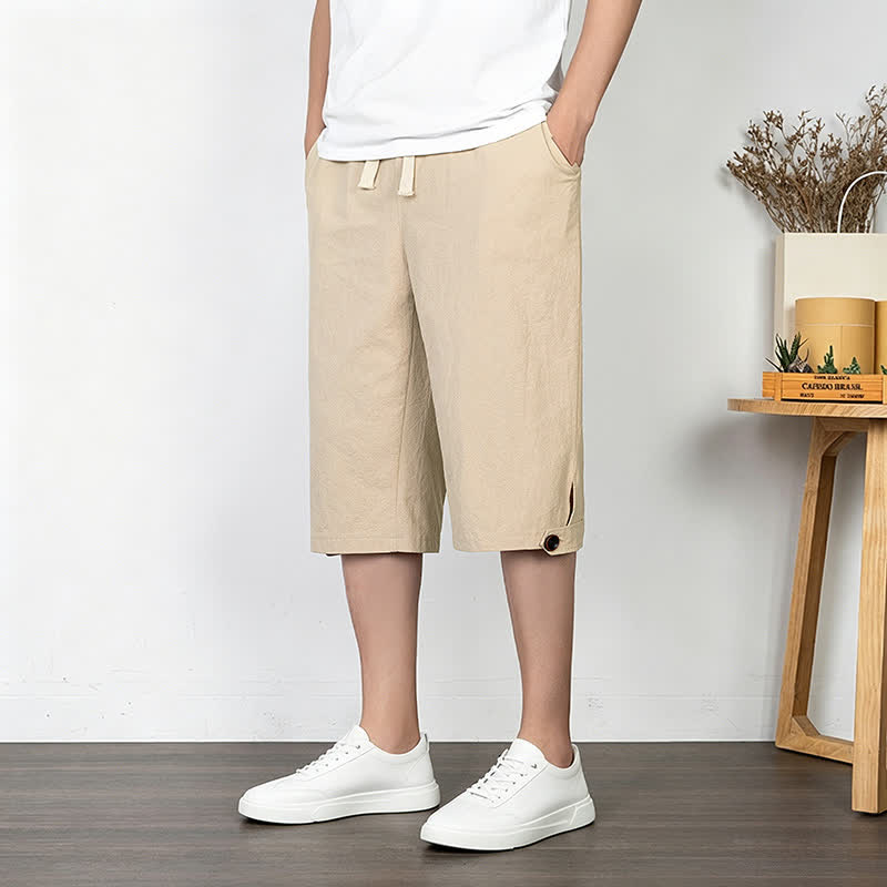 Nimara Ritual Summer Casual Minimalist Drawstring Solid Half Pants Men's Straight Leg Pants With Pocket