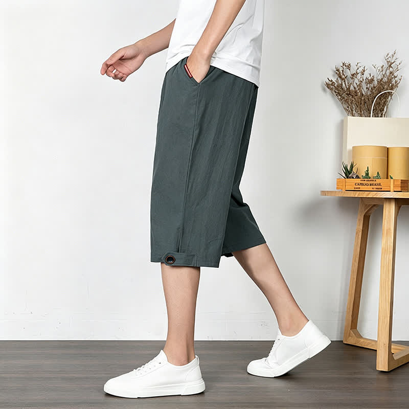 Nimara Ritual Summer Casual Minimalist Drawstring Solid Half Pants Men's Straight Leg Pants With Pocket