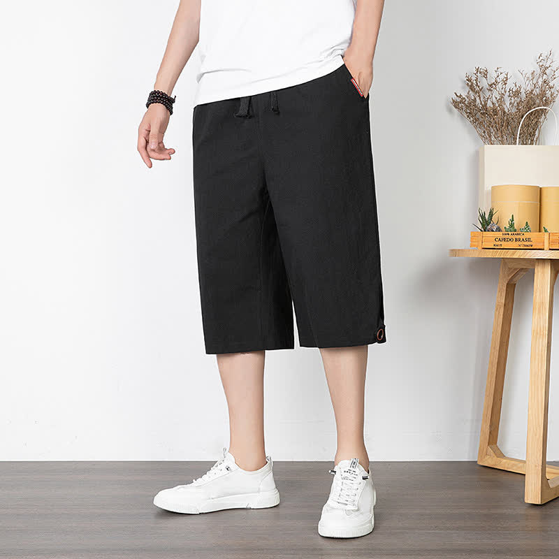 Nimara Ritual Summer Casual Minimalist Drawstring Solid Half Pants Men's Straight Leg Pants With Pocket