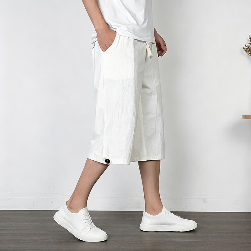 Nimara Ritual Summer Casual Minimalist Drawstring Solid Half Pants Men's Straight Leg Pants With Pocket