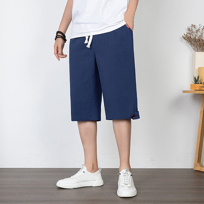 Nimara Ritual Summer Casual Minimalist Drawstring Solid Half Pants Men's Straight Leg Pants With Pocket