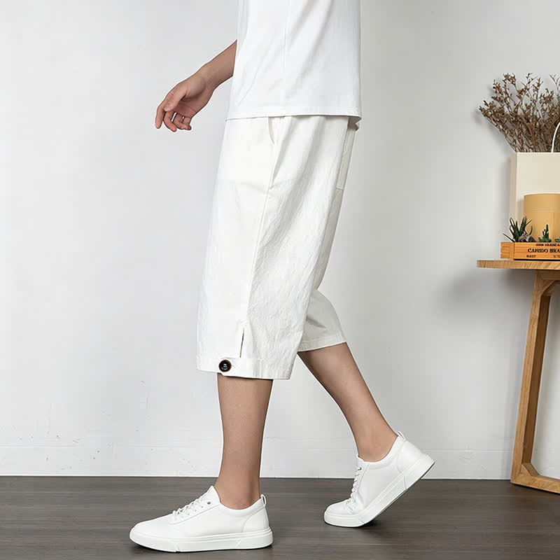 Nimara Ritual Summer Casual Minimalist Drawstring Solid Half Pants Men's Straight Leg Pants With Pocket