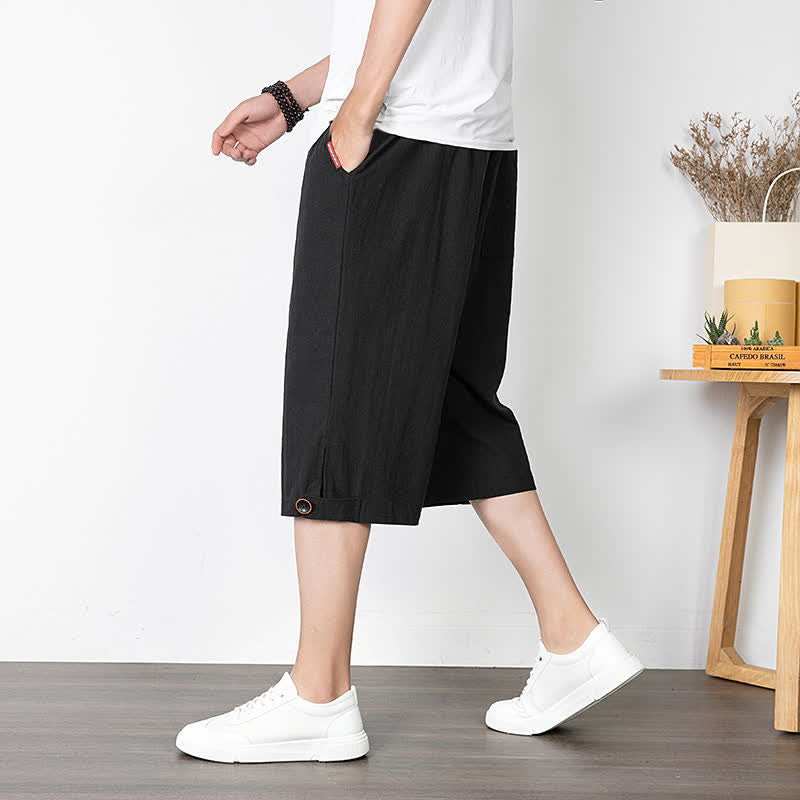 Nimara Ritual Summer Casual Minimalist Drawstring Solid Half Pants Men's Straight Leg Pants With Pocket