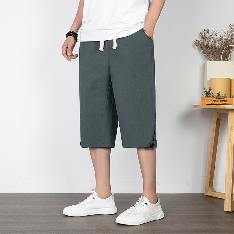 Nimara Ritual Summer Casual Minimalist Drawstring Solid Half Pants Men's Straight Leg Pants With Pocket