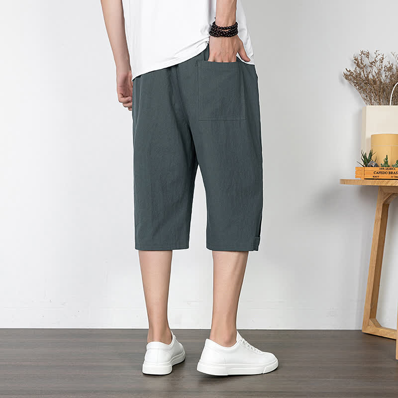 Nimara Ritual Summer Casual Minimalist Drawstring Solid Half Pants Men's Straight Leg Pants With Pocket