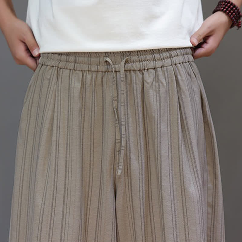 Nimara Ritual Summer Casual Drawstring Striped Capri Pants Men's Harem Pants With Pocket