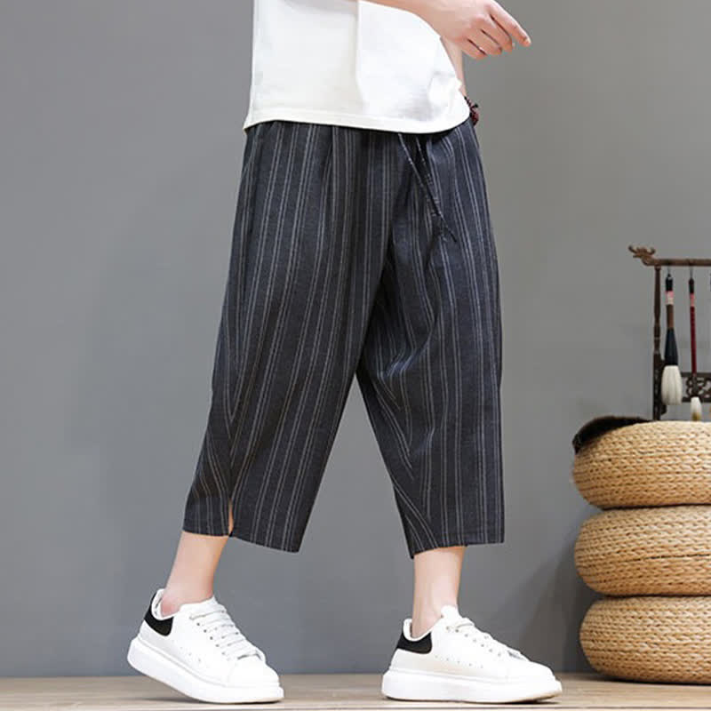 Nimara Ritual Summer Casual Drawstring Striped Capri Pants Men's Harem Pants With Pocket