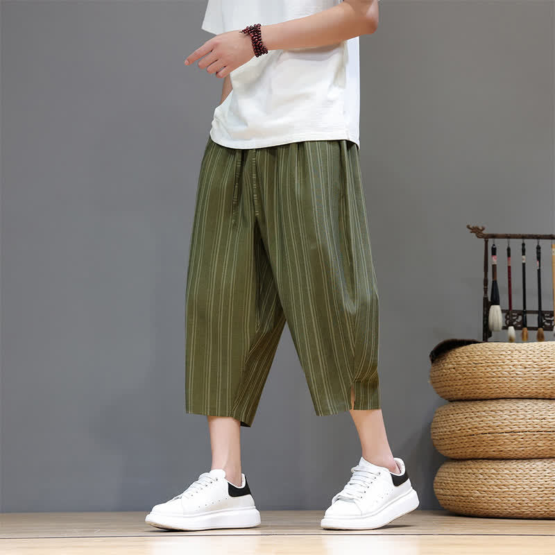 Nimara Ritual Summer Casual Drawstring Striped Capri Pants Men's Harem Pants With Pocket