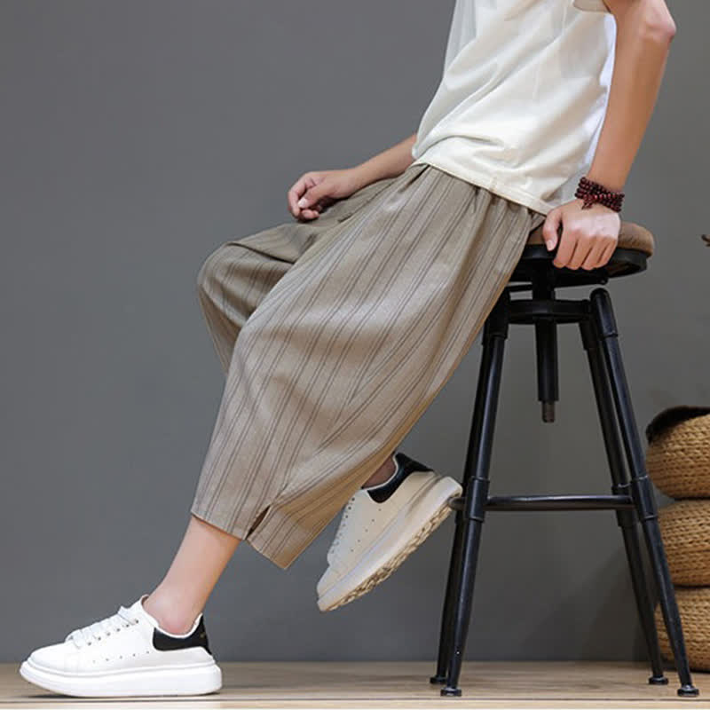 Nimara Ritual Summer Casual Drawstring Striped Capri Pants Men's Harem Pants With Pocket