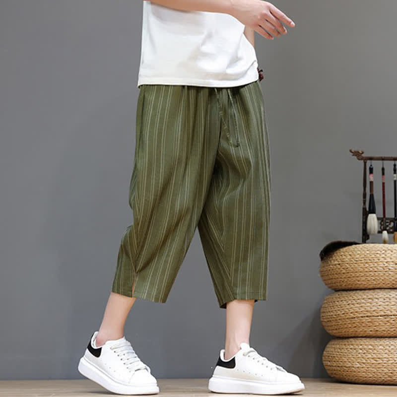 Nimara Ritual Summer Casual Drawstring Striped Capri Pants Men's Harem Pants With Pocket