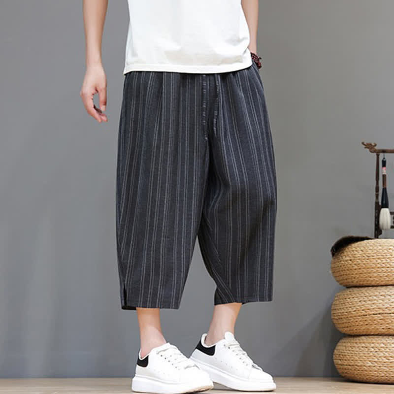 Nimara Ritual Summer Casual Drawstring Striped Capri Pants Men's Harem Pants With Pocket