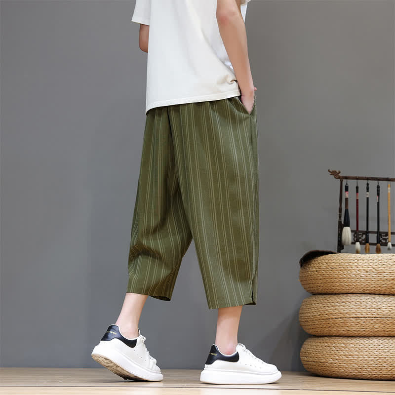 Nimara Ritual Summer Casual Drawstring Striped Capri Pants Men's Harem Pants With Pocket