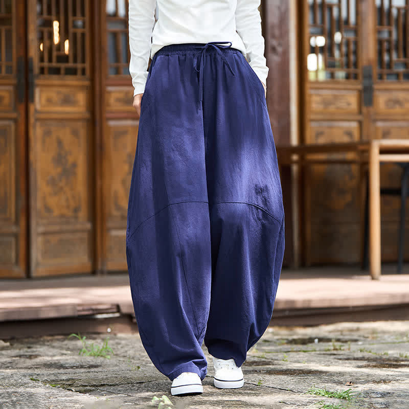 Nimara Ritual Summer Casual Drawstring Solid Cotton Cropped Pants Men's Harem Pants With Pocket