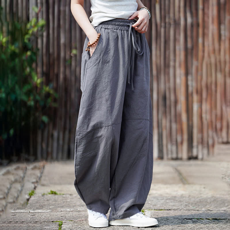Nimara Ritual Summer Casual Drawstring Solid Cotton Cropped Pants Men's Harem Pants With Pocket