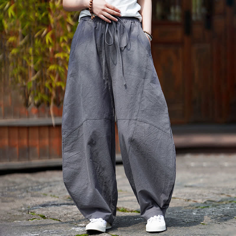 Nimara Ritual Summer Casual Drawstring Solid Cotton Cropped Pants Men's Harem Pants With Pocket