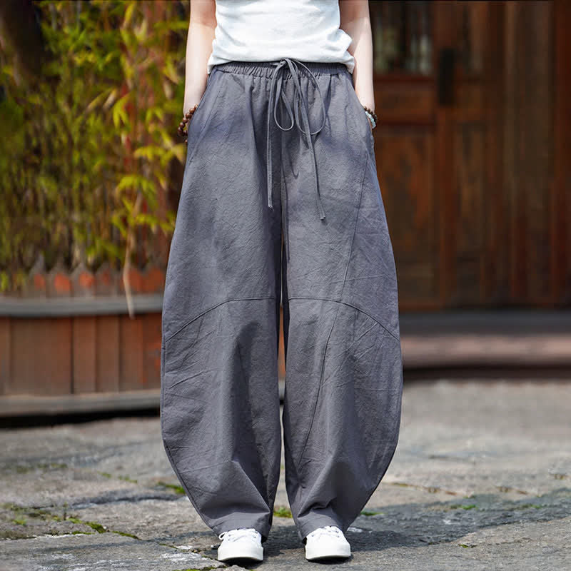 Nimara Ritual Summer Casual Drawstring Solid Cotton Cropped Pants Men's Harem Pants With Pocket