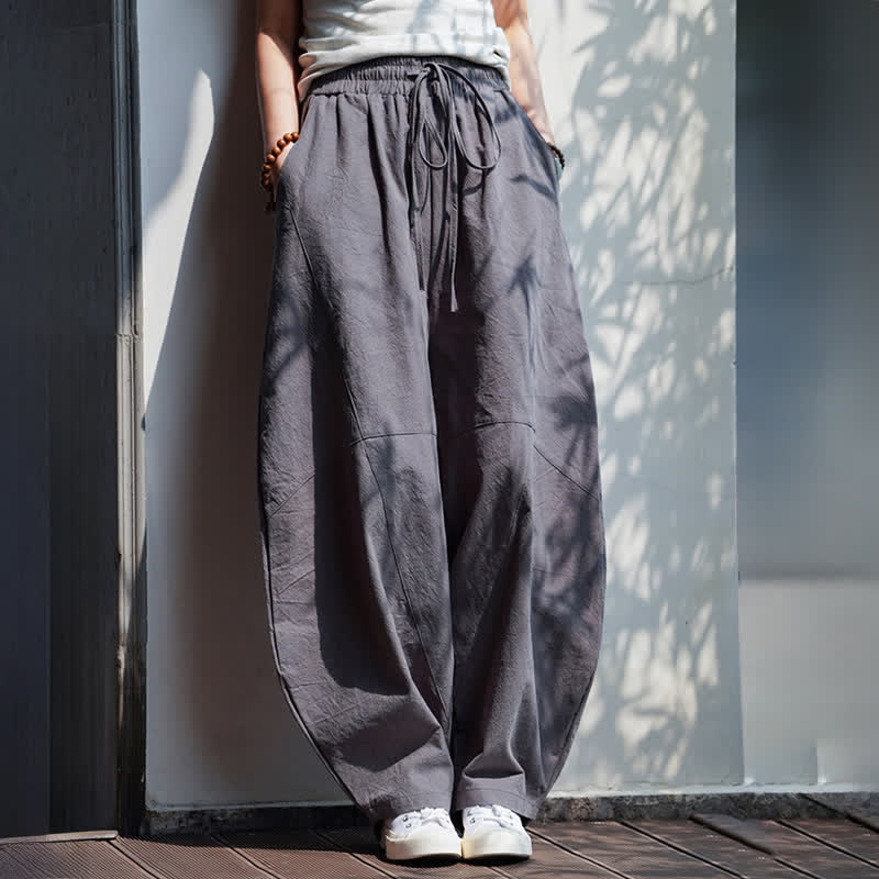 Nimara Ritual Summer Casual Drawstring Solid Cotton Cropped Pants Men's Harem Pants With Pocket