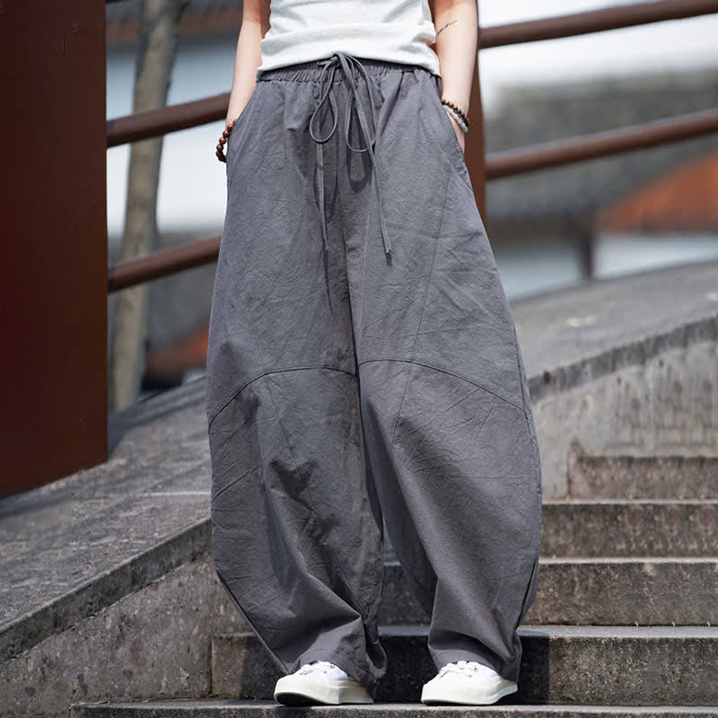 Nimara Ritual Summer Casual Drawstring Solid Cotton Cropped Pants Men's Harem Pants With Pocket