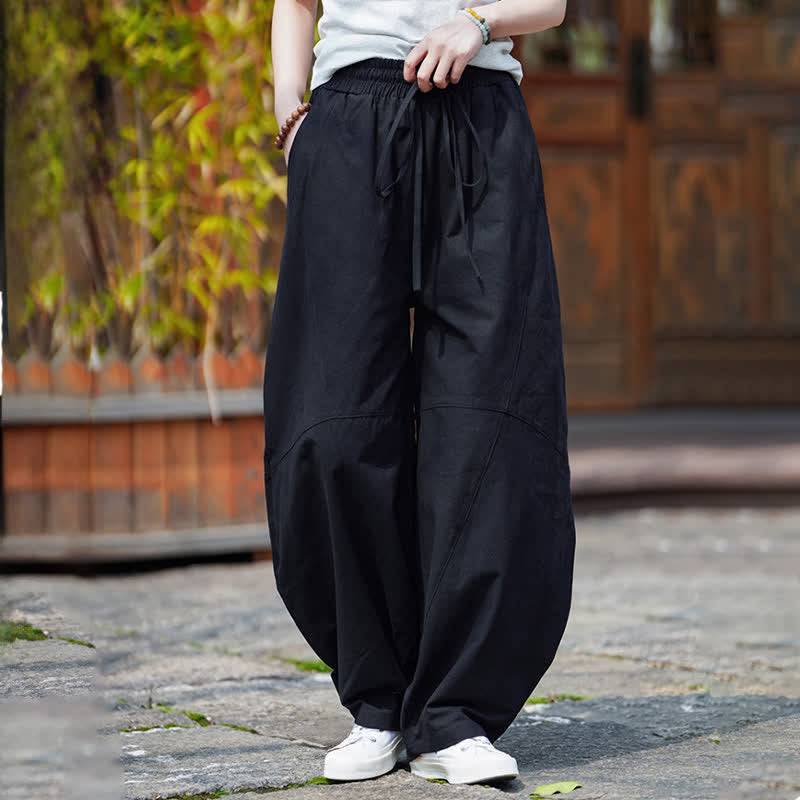 Nimara Ritual Summer Casual Drawstring Solid Cotton Cropped Pants Men's Harem Pants With Pocket
