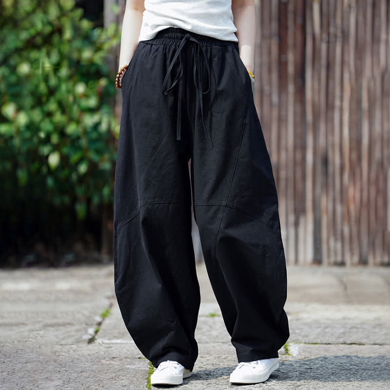 Nimara Ritual Summer Casual Drawstring Solid Cotton Cropped Pants Men's Harem Pants With Pocket