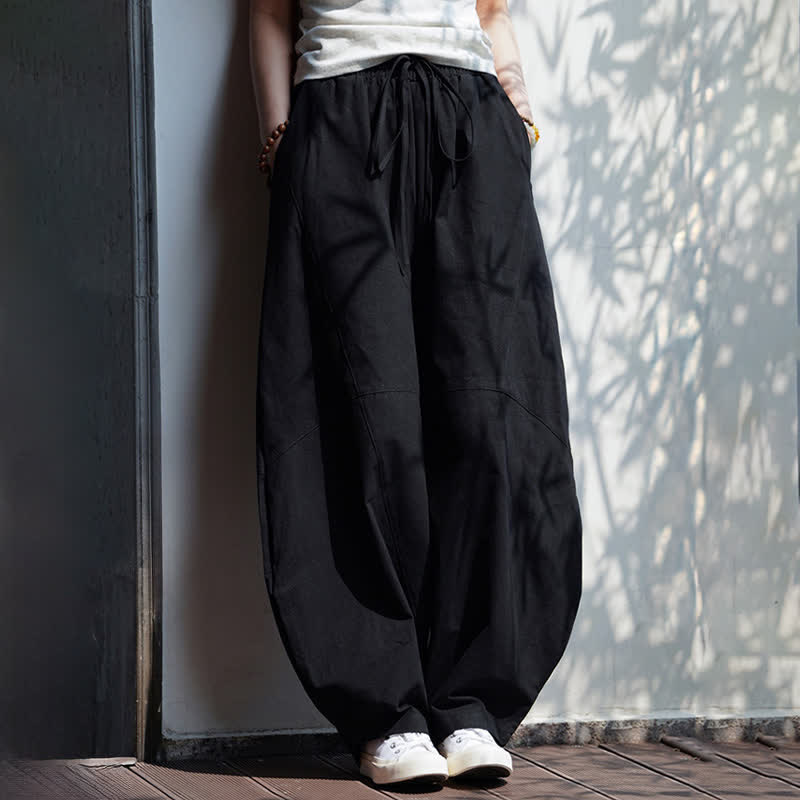Nimara Ritual Summer Casual Drawstring Solid Cotton Cropped Pants Men's Harem Pants With Pocket