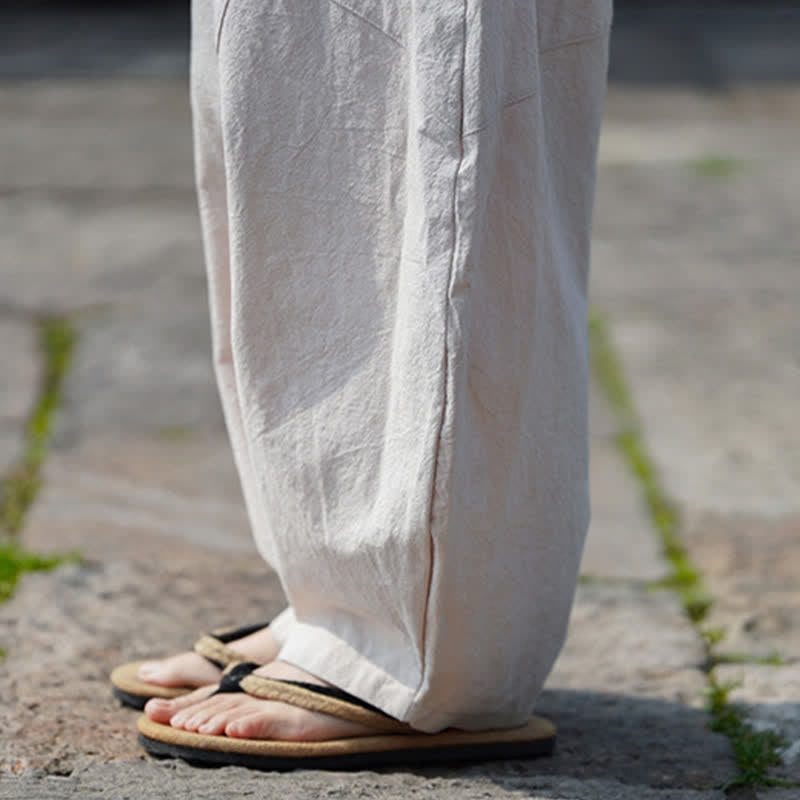 Nimara Ritual Summer Casual Drawstring Solid Cotton Cropped Pants Men's Harem Pants With Pocket