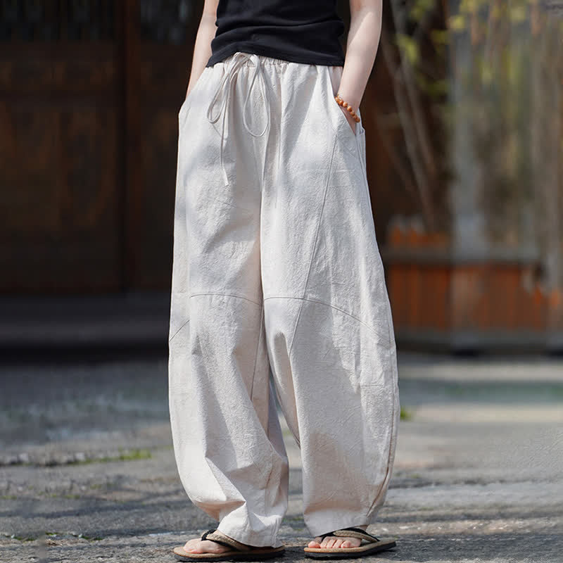 Nimara Ritual Summer Casual Drawstring Solid Cotton Cropped Pants Men's Harem Pants With Pocket