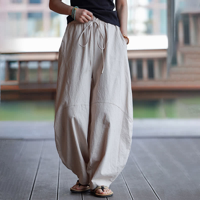 Nimara Ritual Summer Casual Drawstring Solid Cotton Cropped Pants Men's Harem Pants With Pocket