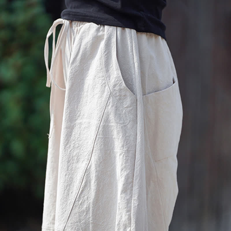 Nimara Ritual Summer Casual Drawstring Solid Cotton Cropped Pants Men's Harem Pants With Pocket