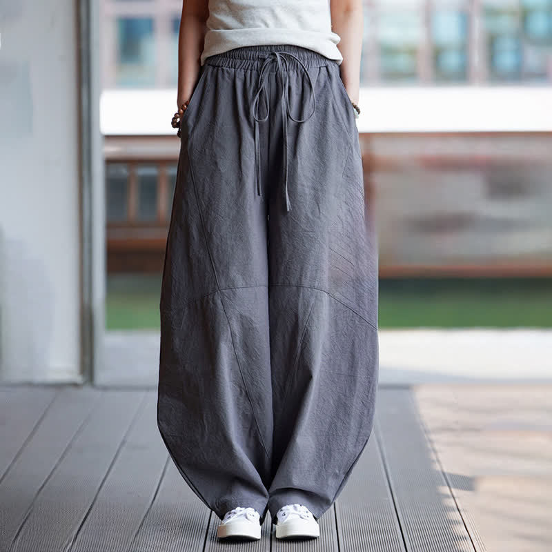 Nimara Ritual Summer Casual Drawstring Solid Cotton Cropped Pants Men's Harem Pants With Pocket