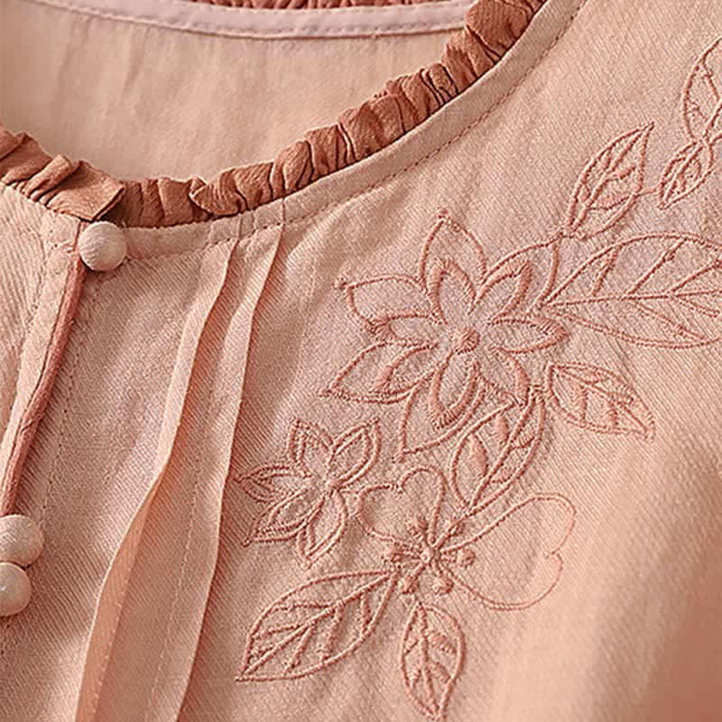 Nimara Ritual Spring Summer Casual Elegant Embroidery Floral Leaves Button-Up Women's Long Sleeve Shirts