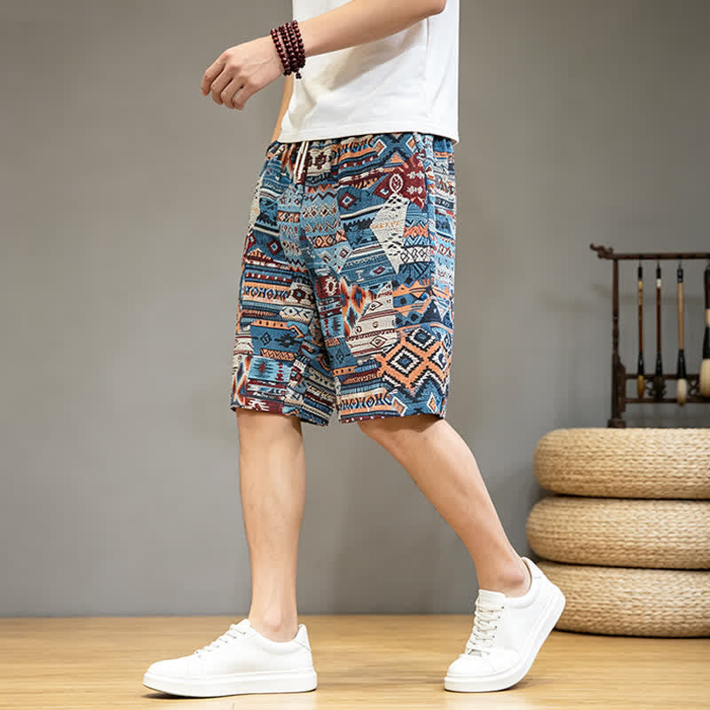 Nimara Ritual Summer Casual Boho Drawstring Geometric Men's Shorts With Pockets