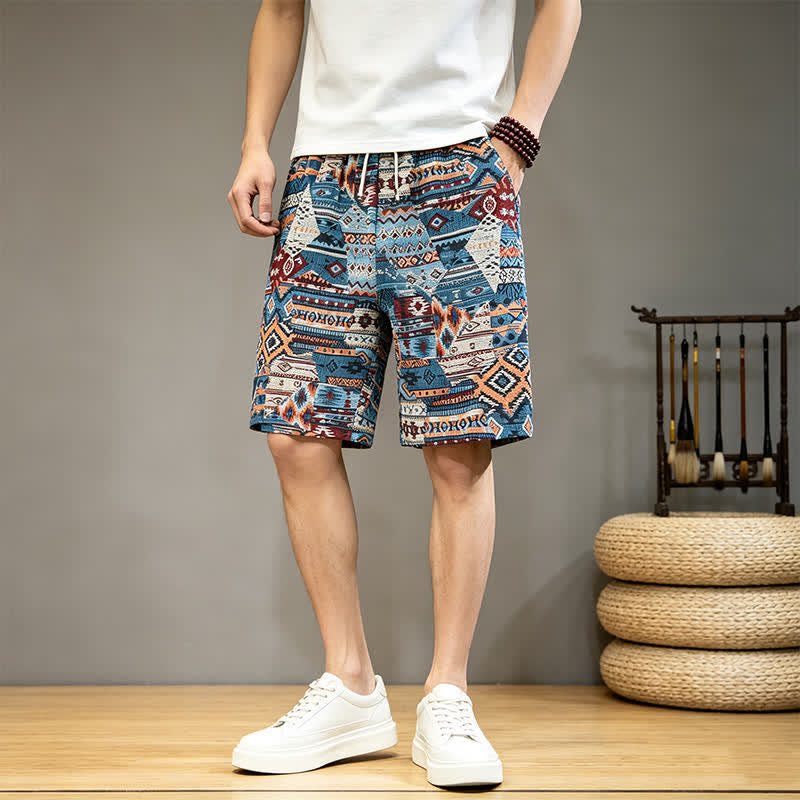 Nimara Ritual Summer Casual Boho Drawstring Geometric Men's Shorts With Pockets