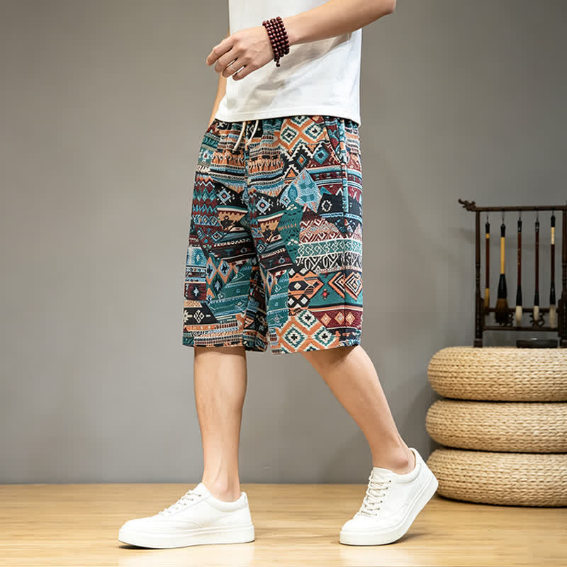 Nimara Ritual Summer Casual Boho Drawstring Geometric Men's Shorts With Pockets