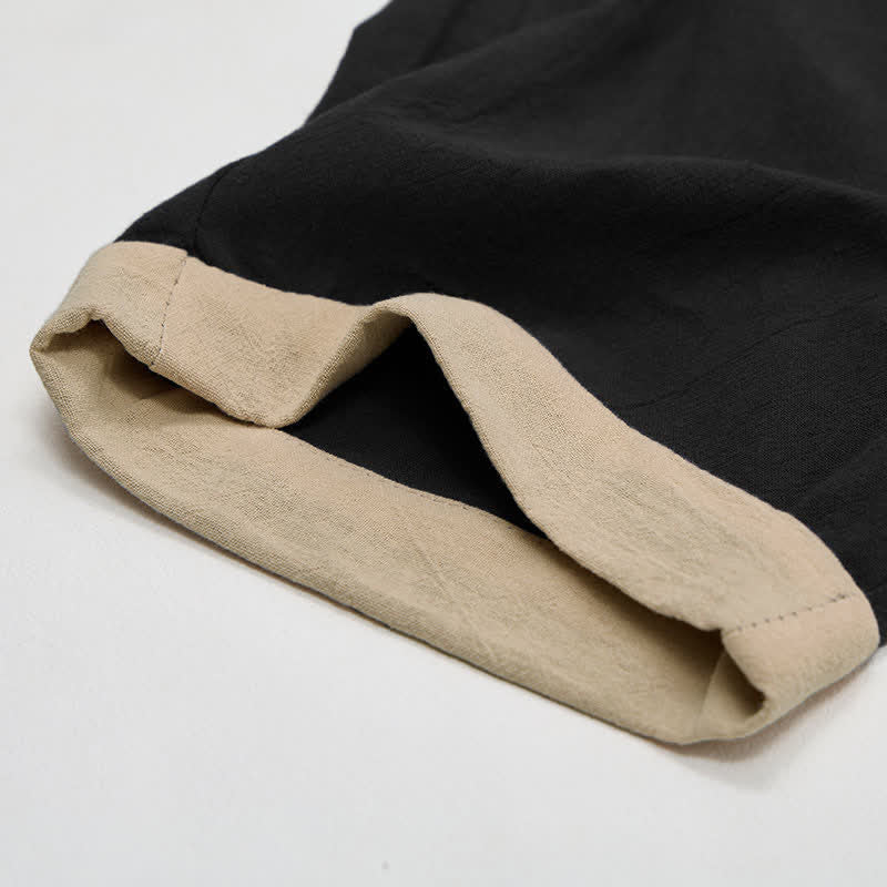 Nimara Ritual Minimal Contrast Trim Pattern Cotton Linen Women's Elastic Waist Pants With Pockets