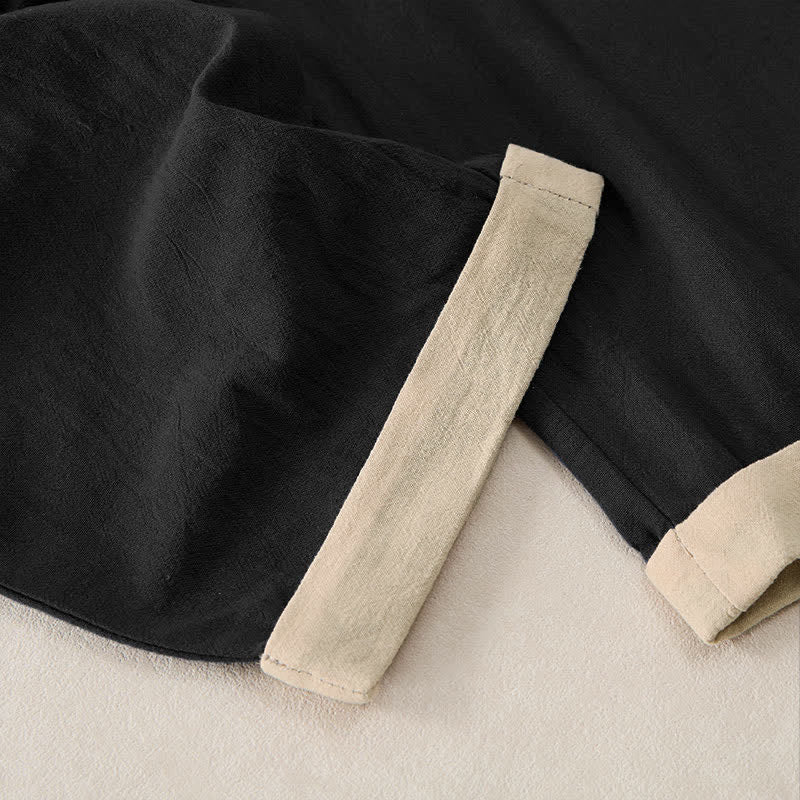 Nimara Ritual Minimal Contrast Trim Pattern Cotton Linen Women's Elastic Waist Pants With Pockets