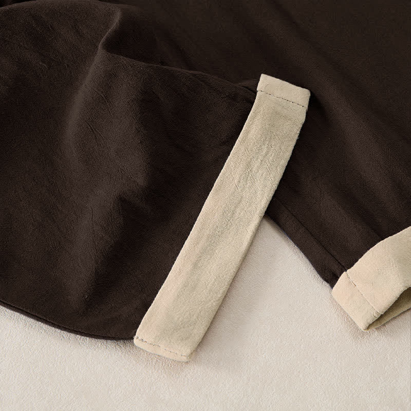 Nimara Ritual Minimal Contrast Trim Pattern Cotton Linen Women's Elastic Waist Pants With Pockets