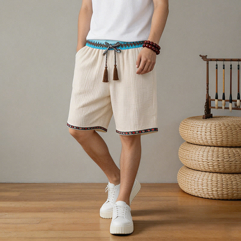 Nimara Ritual Summer Boho Casual Drawstring Geometric Bermuda Shorts Men's With Pockets