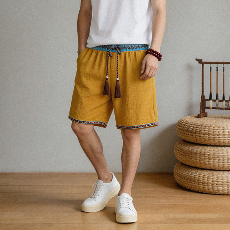 Nimara Ritual Summer Boho Casual Drawstring Geometric Bermuda Shorts Men's With Pockets