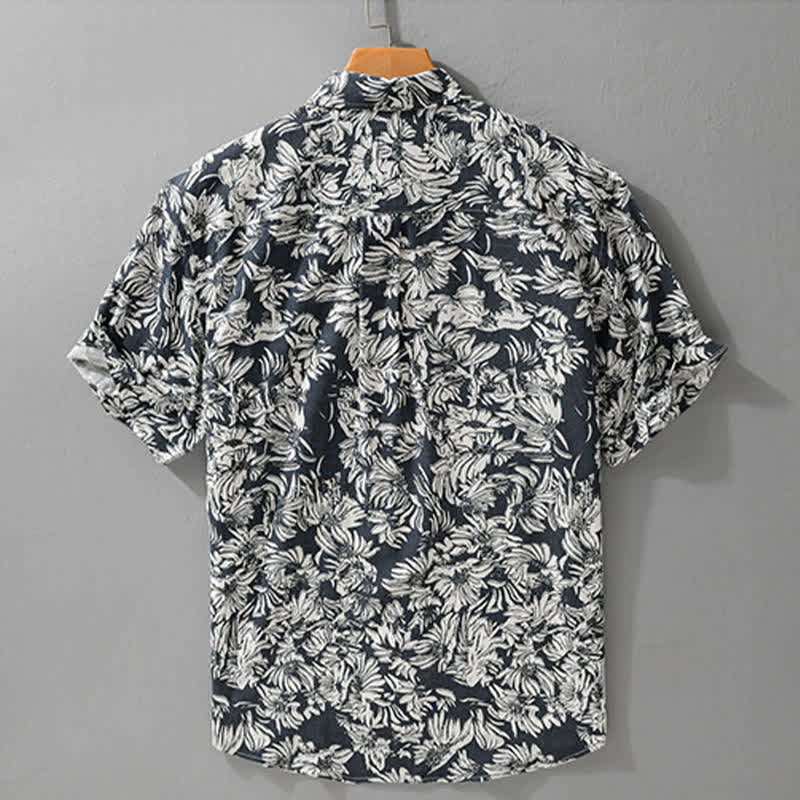 Nimara Ritual Summer Casual Button-Up Sunflower Floral Men's Short Sleeve Shirts With Patch Pocket